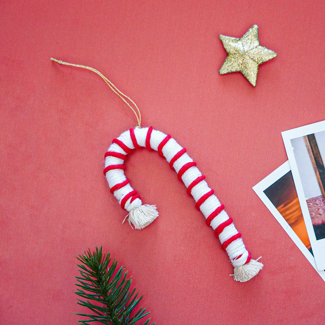 Handmade Candy Cane Macrame Cotton Ornament For Christmas Tree Decoration