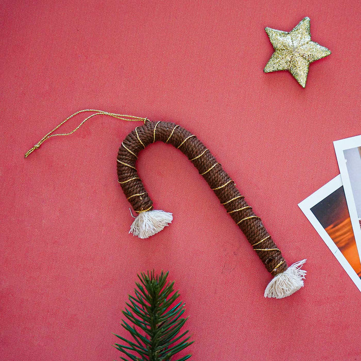 Handmade Candy Cane Macrame Cotton Ornament For Christmas Tree Decoration