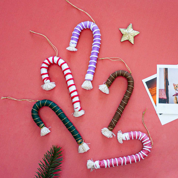 Handmade Candy Cane Macrame Cotton Ornament For Christmas Tree Decoration