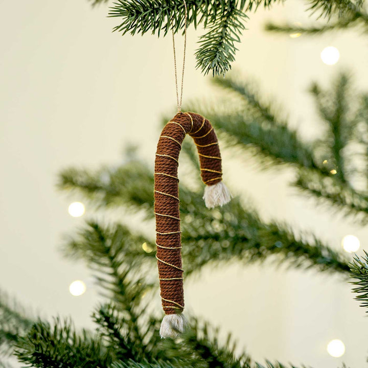 Handmade Candy Cane Macrame Cotton Ornament For Christmas Tree Decoration