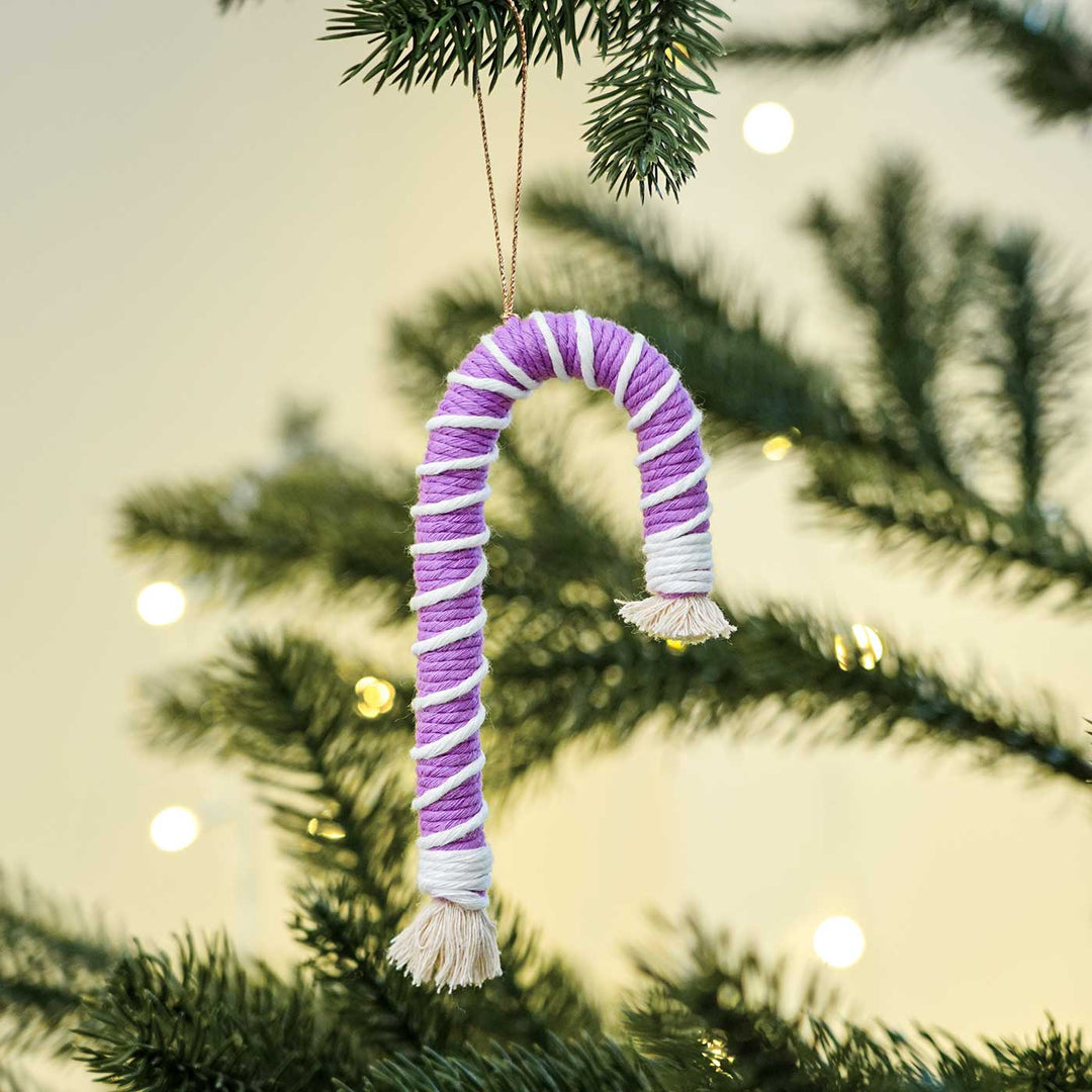 Handmade Candy Cane Macrame Cotton Ornament For Christmas Tree Decoration