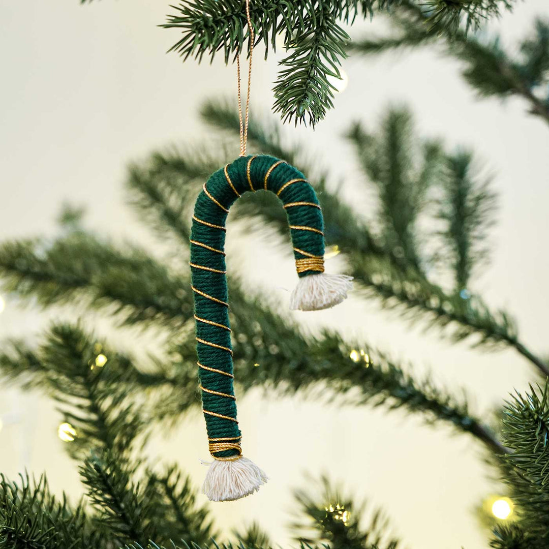 Handmade Candy Cane Macrame Cotton Ornament For Christmas Tree Decoration