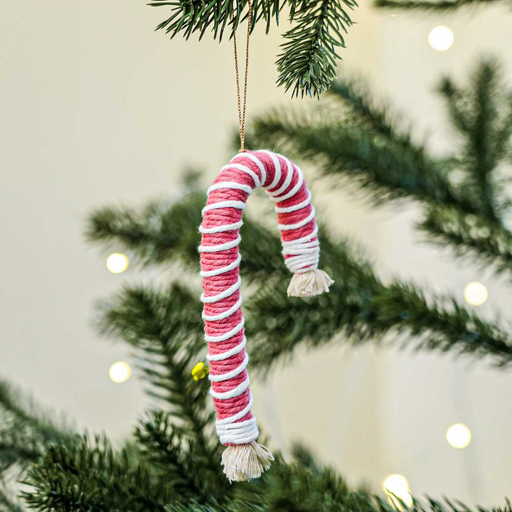 Handmade Candy Cane Macrame Cotton Ornament For Christmas Tree Decoration