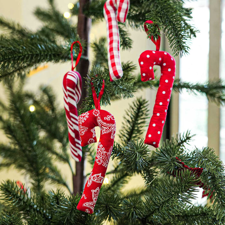 Handmade Candy Stick Cotton Ornaments For Christmas Tree Decoration | Set Of 4