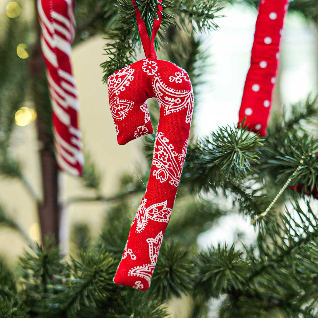 Handmade Candy Stick Cotton Ornaments For Christmas Tree Decoration | Set Of 4