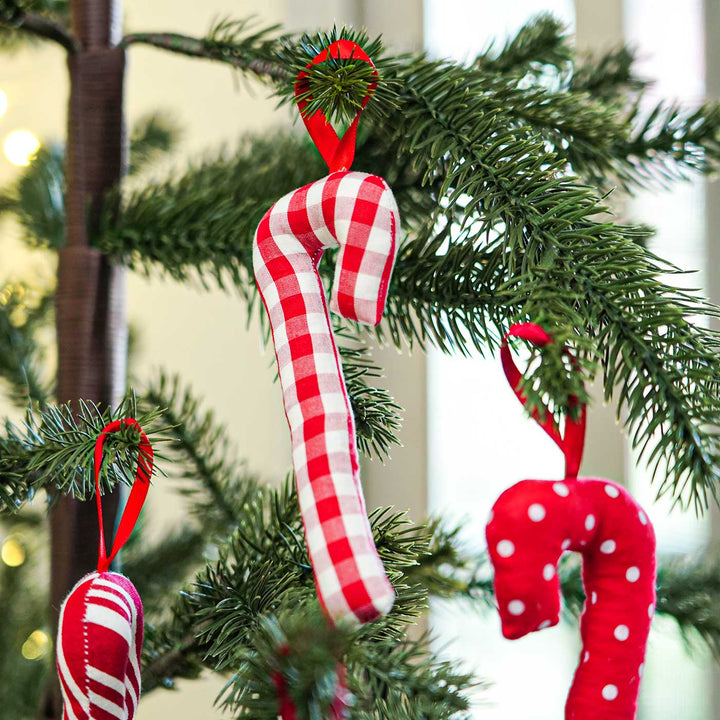 Handmade Candy Stick Cotton Ornaments For Christmas Tree Decoration | Set Of 4