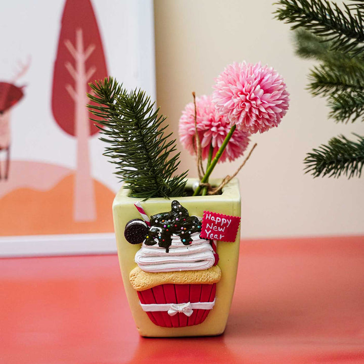 Handmade Cupcake Themed New Year Ceramic Planter