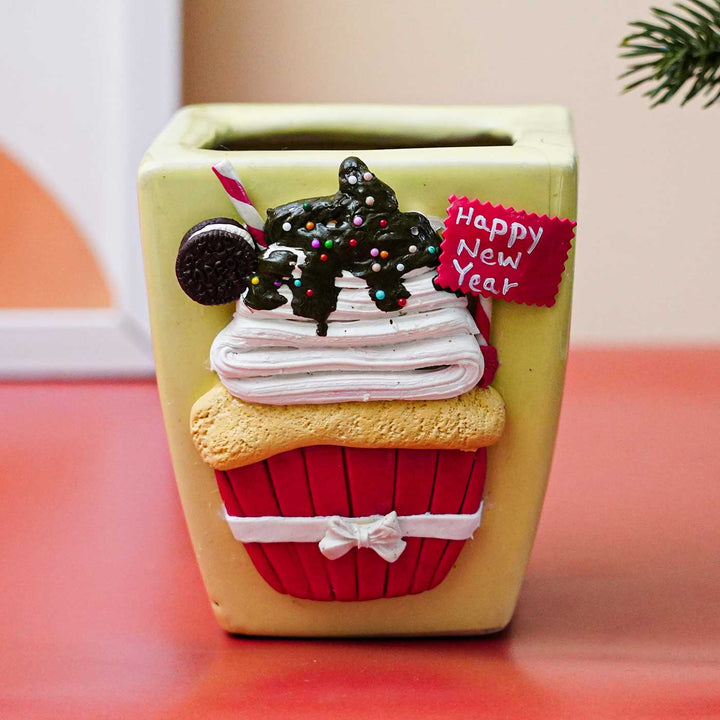 Handmade Cupcake Themed New Year Ceramic Planter