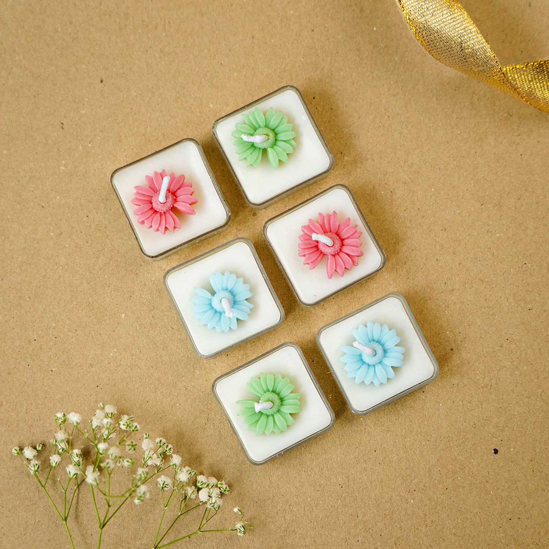 Festive Tealight Soy Wax Square Candles I Set of 6