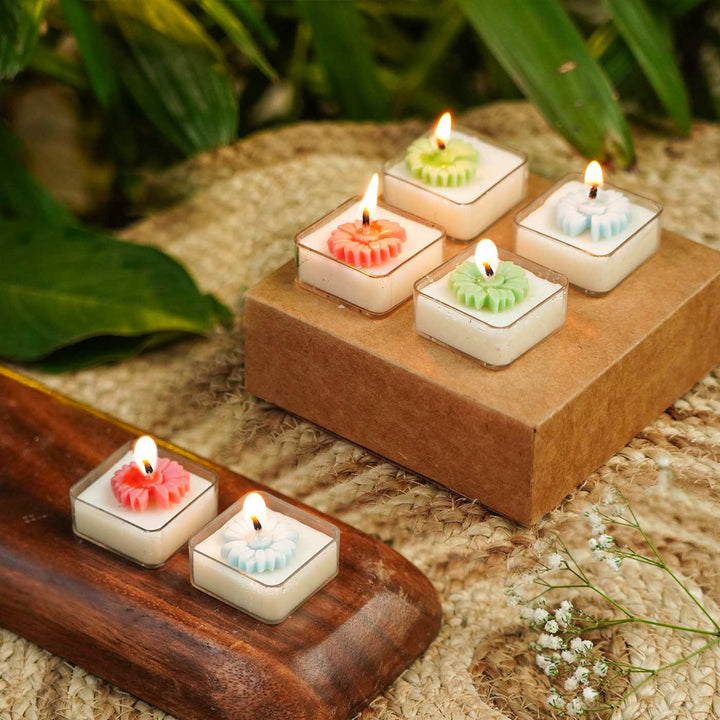 Festive Tealight Soy Wax Square Candles I Set of 6