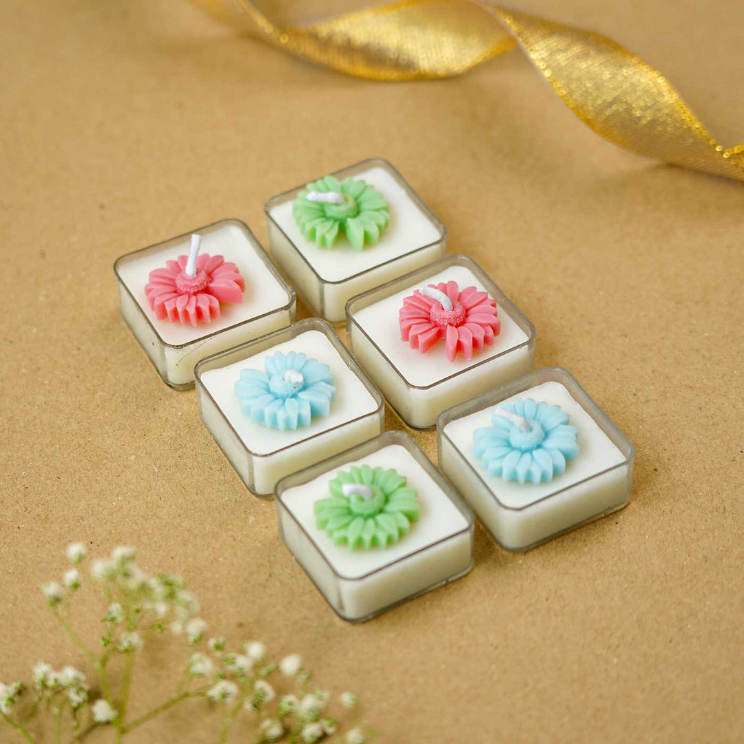 Festive Tealight Soy Wax Square Candles I Set of 6