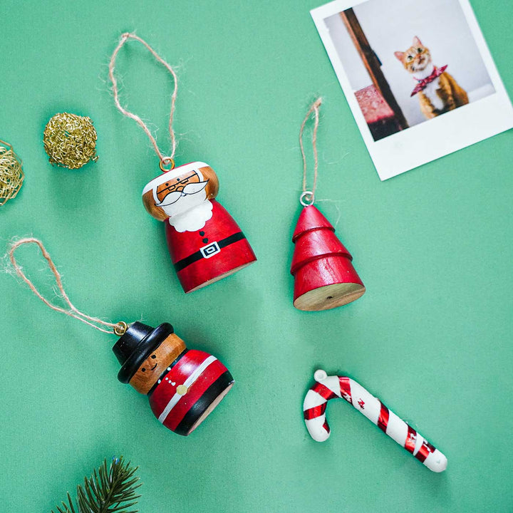 Handmade Decorative Wooden Ornaments For Christmas Tree Decoration | Set Of 3