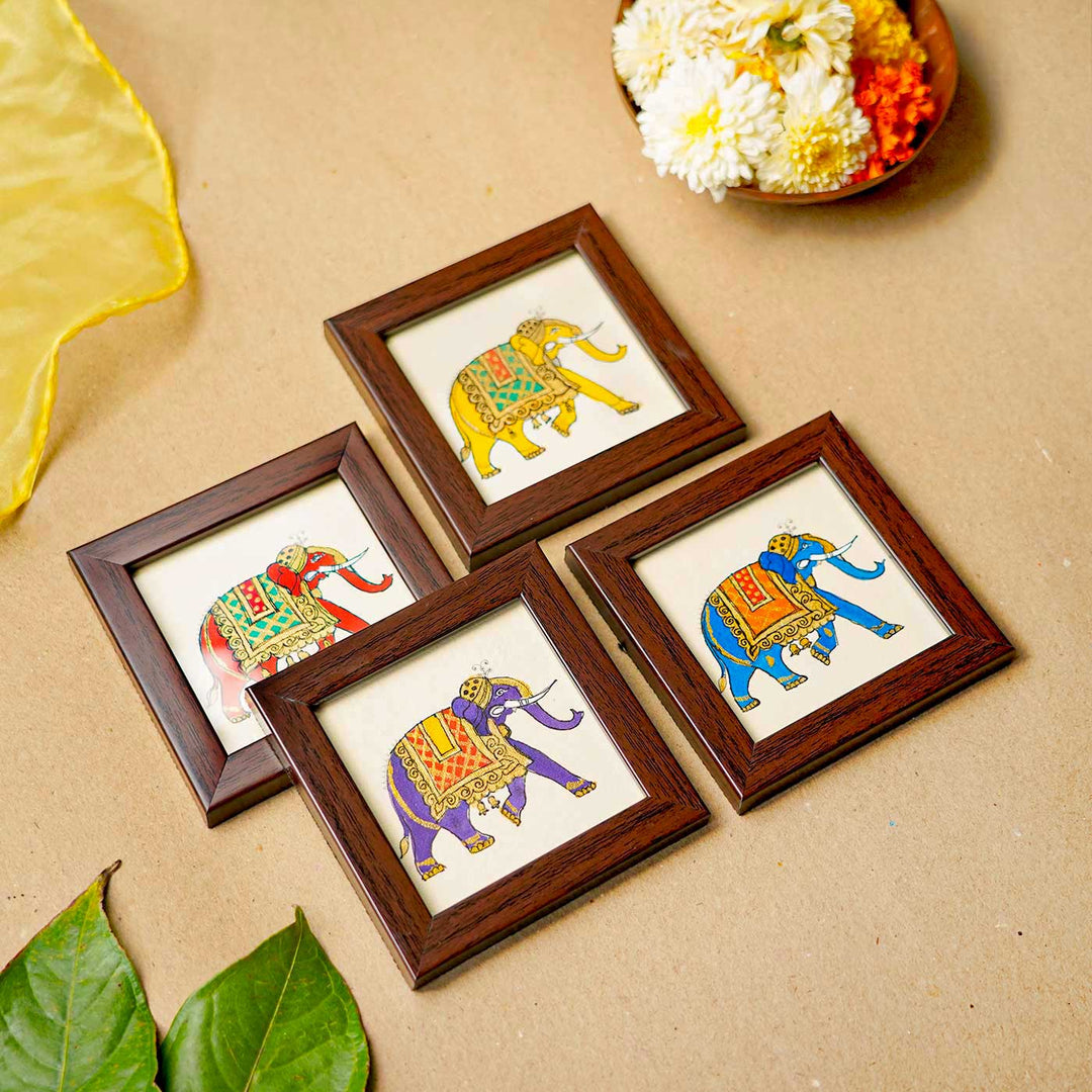 Handmade Elephant Theme Tea Coasters | Set of 4