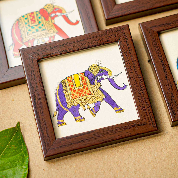 Handmade Elephant Theme Tea Coasters | Set of 4