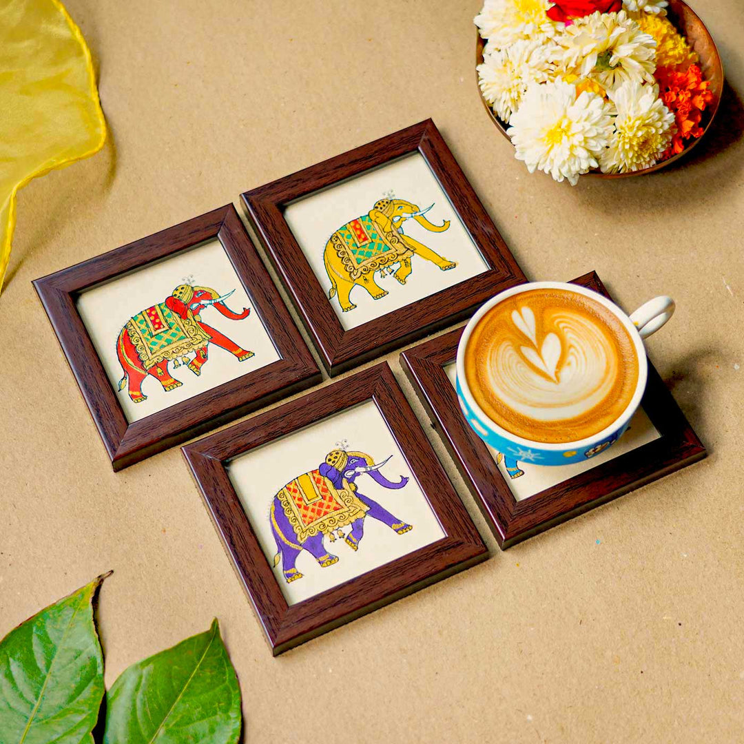 Handmade Elephant Theme Tea Coasters | Set of 4