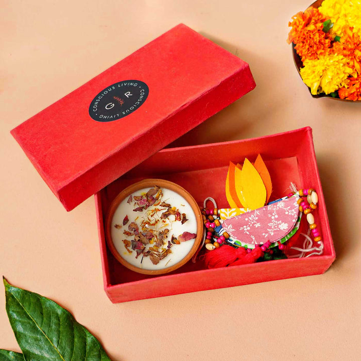 Handmade Festive Dry Flower Soy Wax Terracotta Diya Gift Hamper | Set Of 2