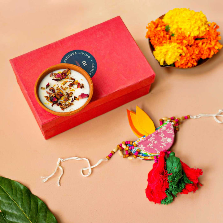 Handmade Festive Dry Flower Soy Wax Terracotta Diya Gift Hamper | Set Of 2