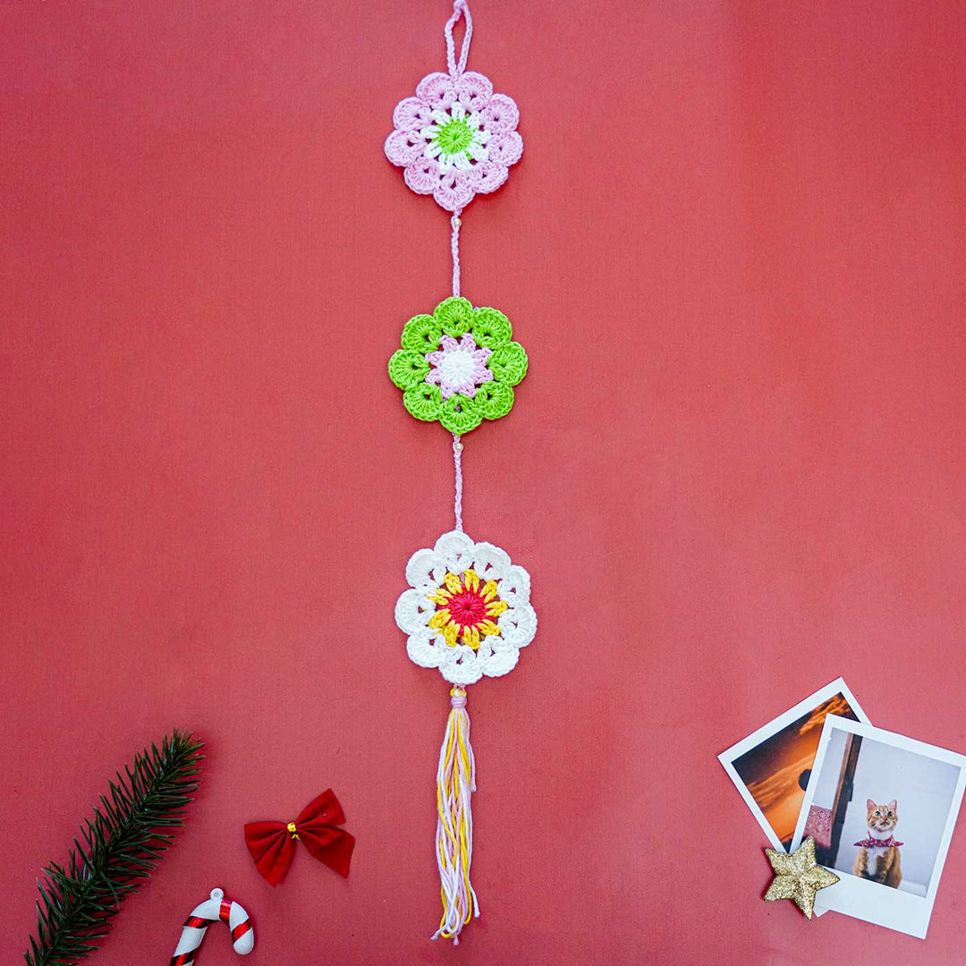 Handmade Floral Crochet Cotton Hanging For Christmas Wall Decoration