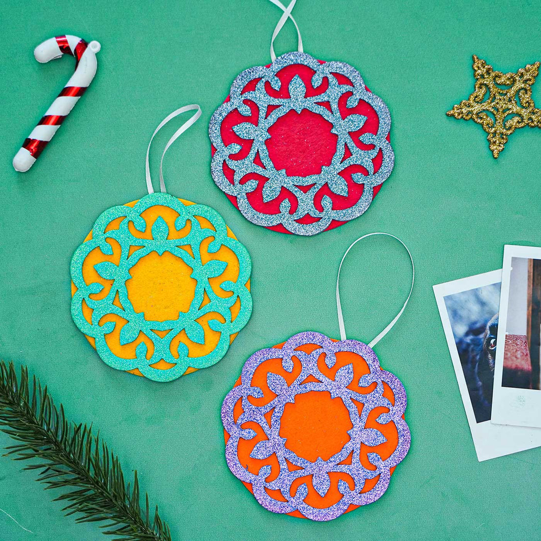 Handmade Glitter Ornaments Combo Felt For Christmas Tree Decoration | Set Of 3