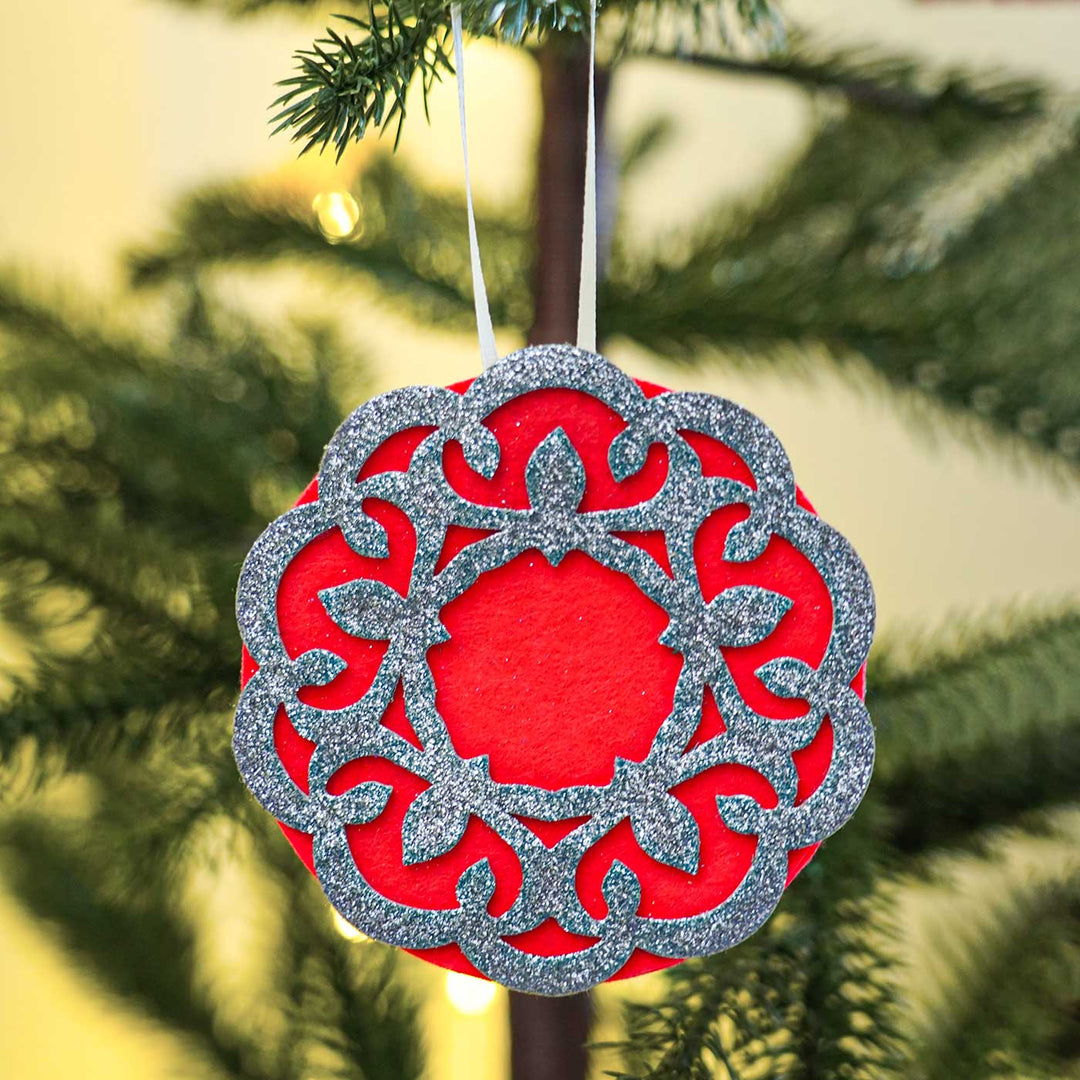 Handmade Glitter Ornaments Combo Felt For Christmas Tree Decoration | Set Of 3