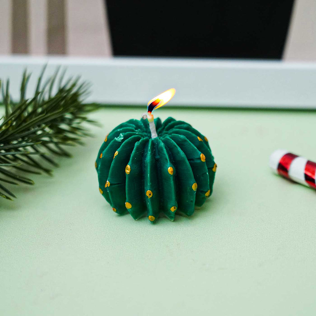 Handmade Green Cactus Soy Wax Candles For Christmas Decoration