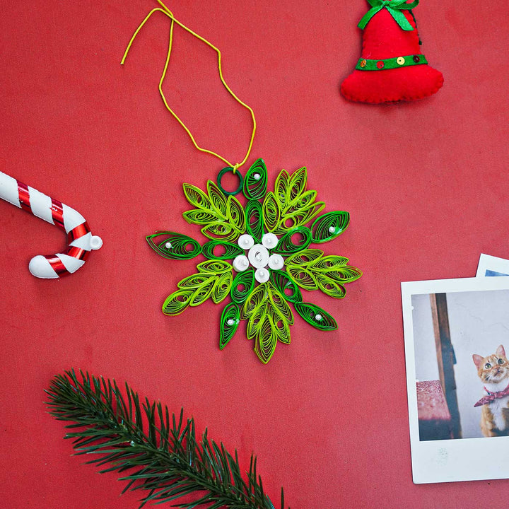 Handmade Green Mini Snowflake Paper Quilling Ornament For Christmas Tree Decoration