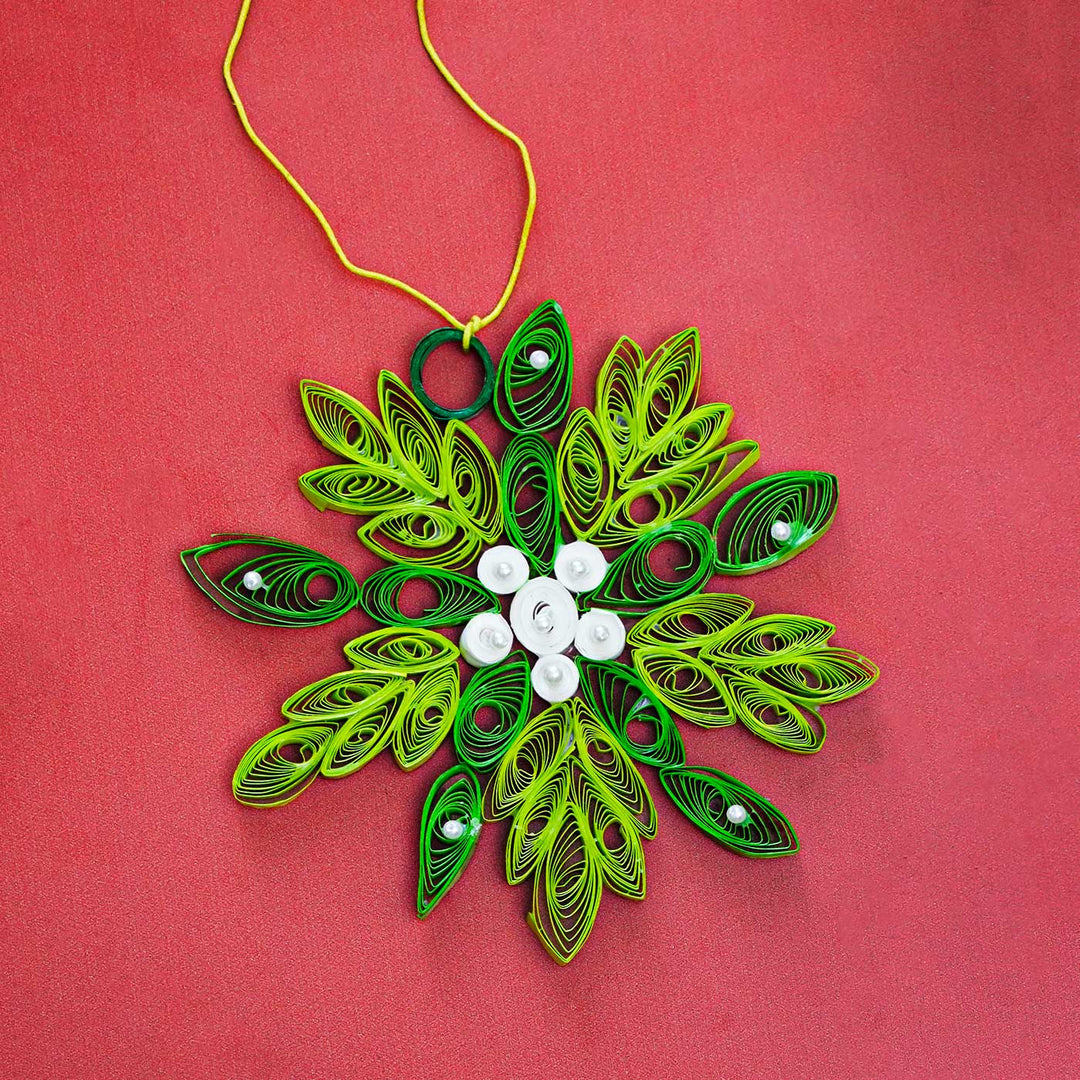 Handmade Green Mini Snowflake Paper Quilling Ornament For Christmas Tree Decoration