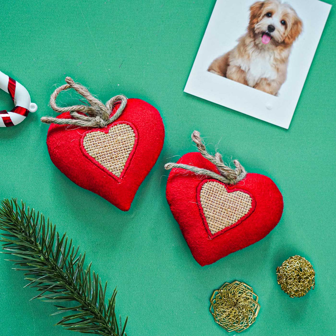 Handmade Heart Cotton Ornaments For Christmas Tree Decoration | Set Of 2