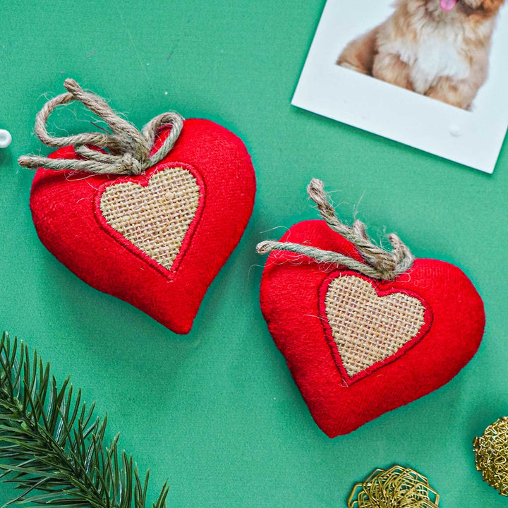 Handmade Heart Cotton Ornaments For Christmas Tree Decoration | Set Of 2