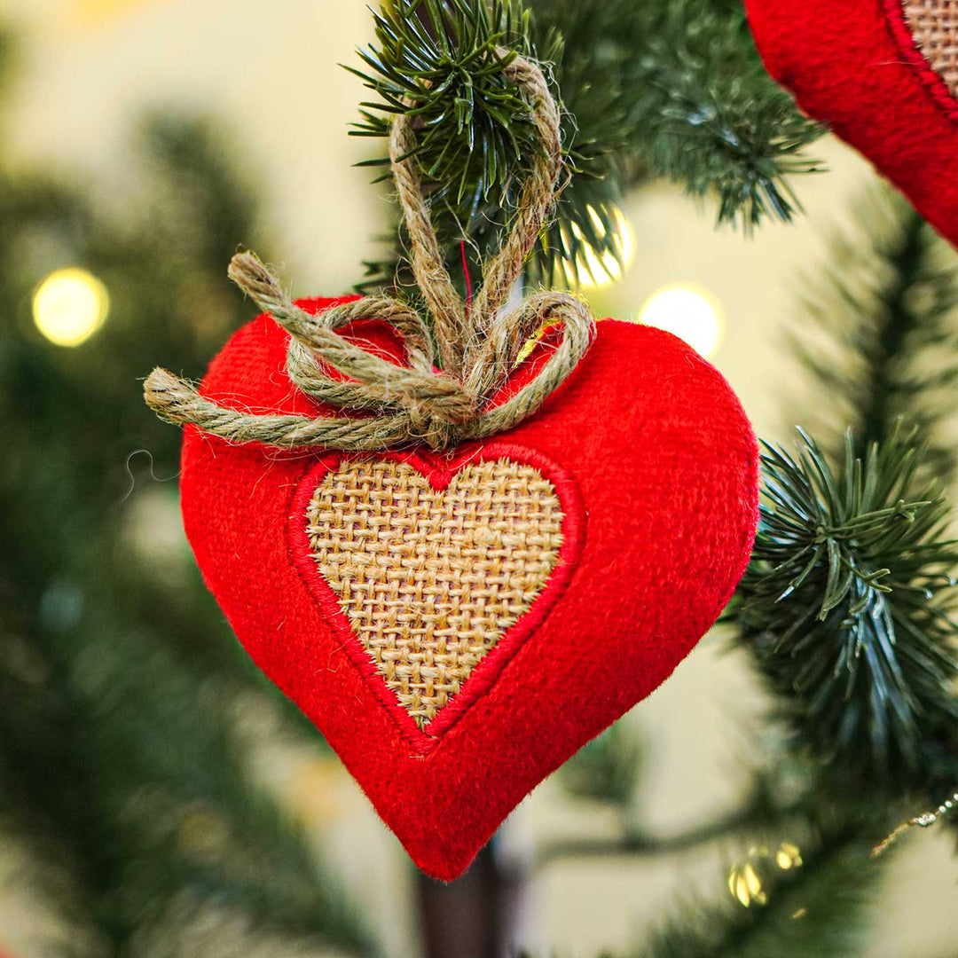 Handmade Heart Cotton Ornaments For Christmas Tree Decoration | Set Of 2