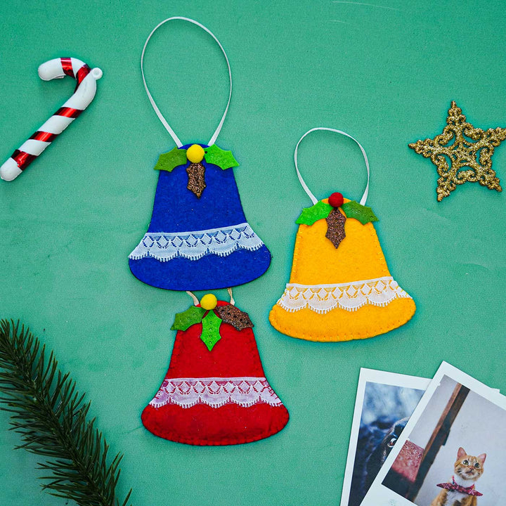 Handmade Holly Bell Felt Ornaments For Christmas Tree Decoration | Set Of 3