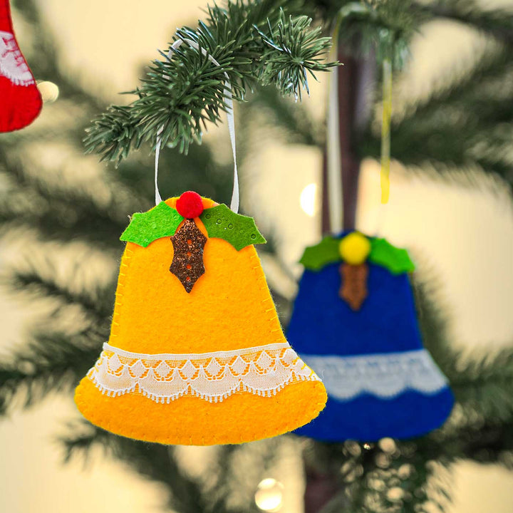 Handmade Holly Bell Felt Ornaments For Christmas Tree Decoration | Set Of 3