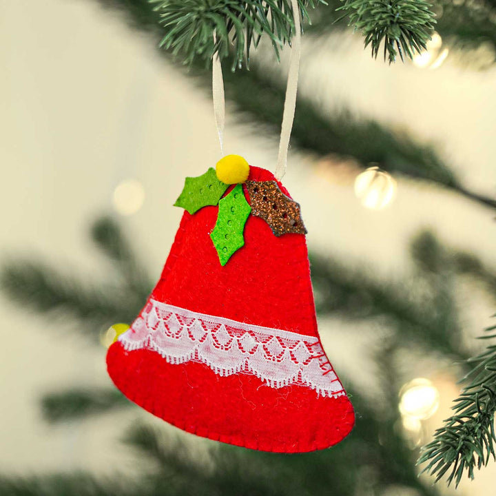 Handmade Holly Bell Felt Ornaments For Christmas Tree Decoration | Set Of 3