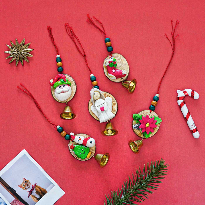 Handmade Log Wooden Ornaments For Christmas Tree Decoration | Set Of 5