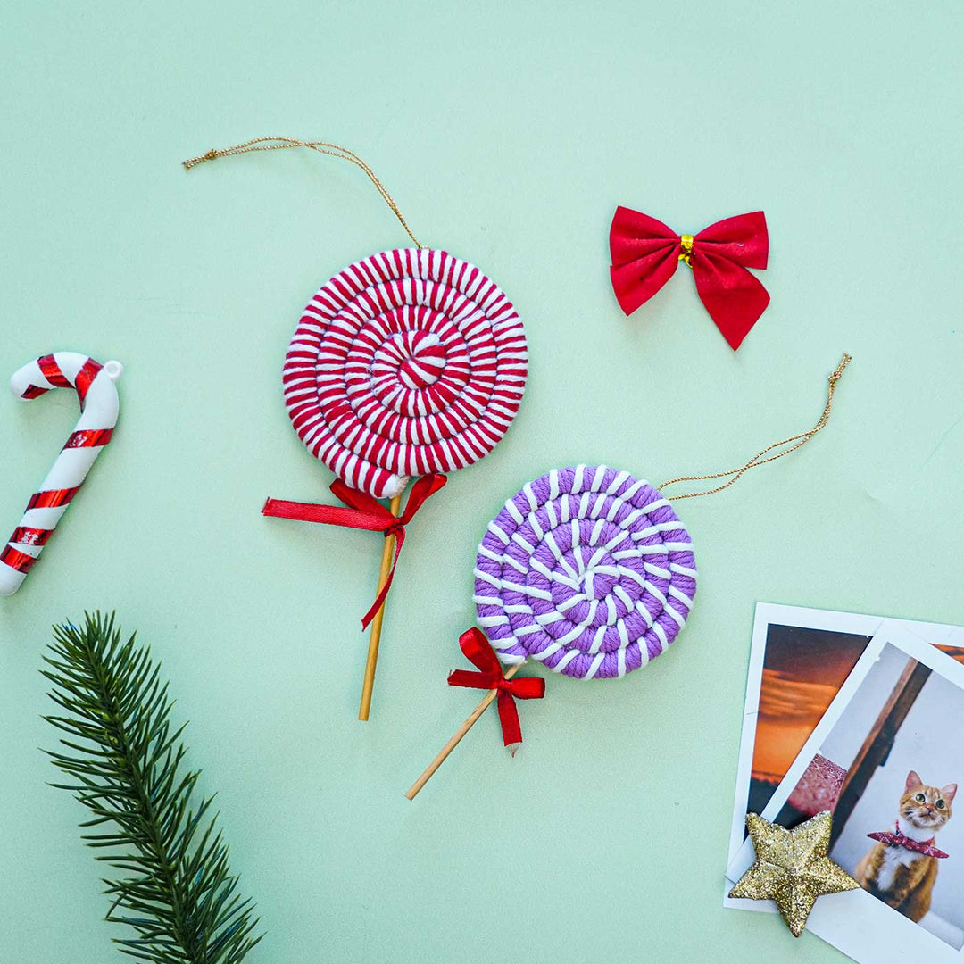 Handmade Lollipop Macrame Cotton Ornament For Christmas Tree Decoration