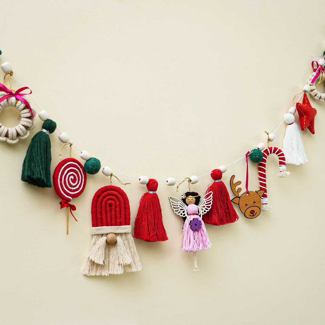 Handmade Macrame Cotton Garland/ Bunting for Christmas Door Decoration