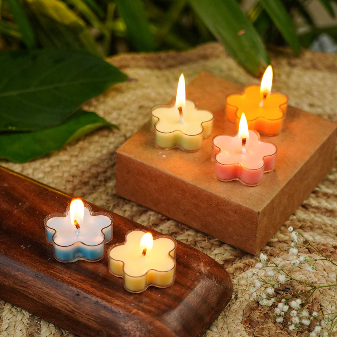 Festive Floral Tealight Soy Wax Candles I Set of 5