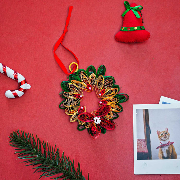 Handmade Mini Wreath Paper Quilling Ornament For Christmas Tree Decoration