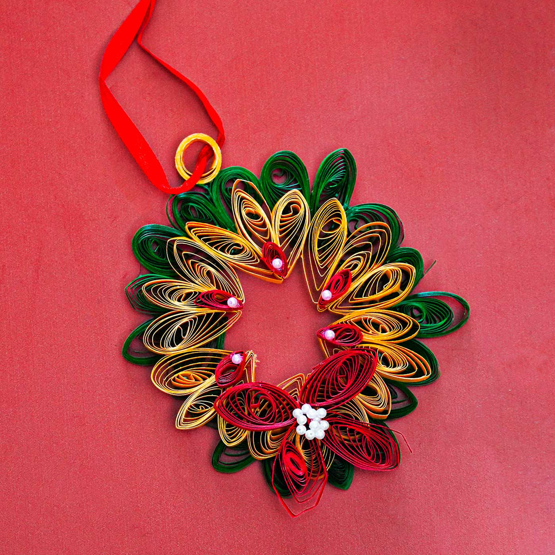 Handmade Mini Wreath Paper Quilling Ornament For Christmas Tree Decoration