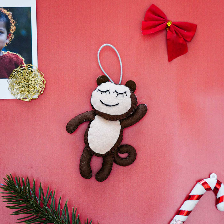 Handmade Monkey Kids Felt Ornament For Christmas Tree Decoration | Set Of 2