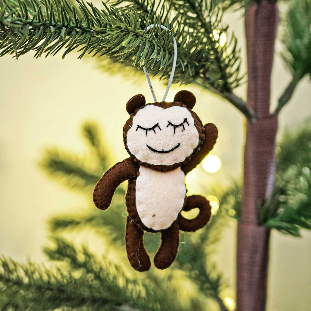 Handmade Monkey Kids Felt Ornament For Christmas Tree Decoration | Set Of 2