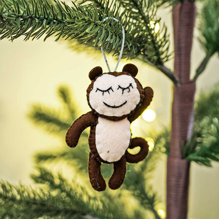 Handmade Monkey Kids Felt Ornament For Christmas Tree Decoration | Set Of 2