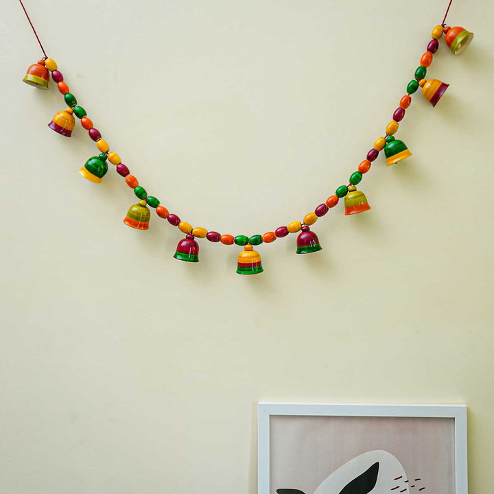 Handmade Multicolour Bell Wooden Hanging For Christmas Decoration