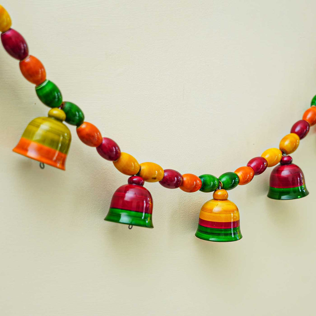 Handmade Multicolour Bell Wooden Hanging For Christmas Decoration