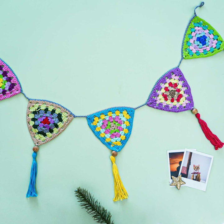 Handmade Multicolour Crochet Garland/ Bunting For Christmas Wall Decoration