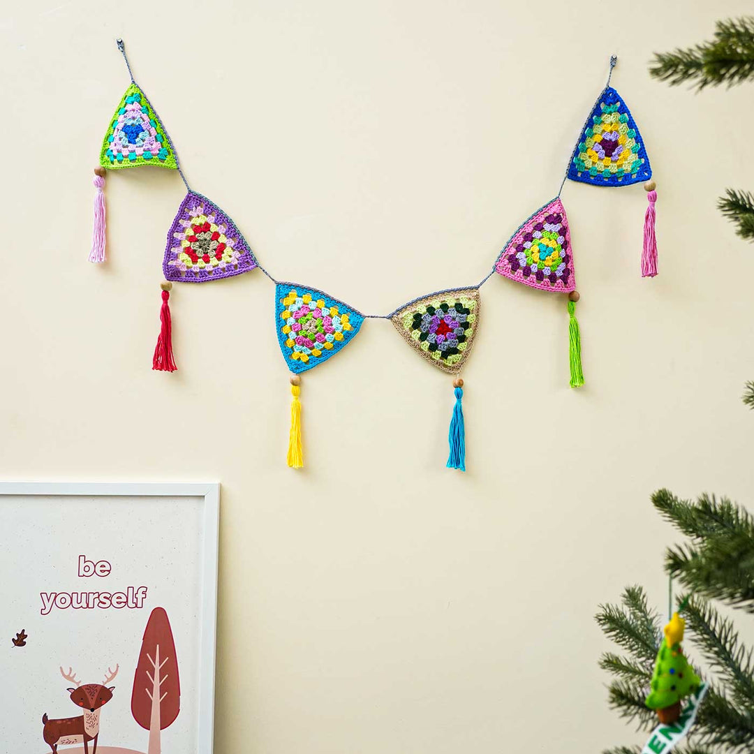 Handmade Multicolour Crochet Garland/ Bunting For Christmas Wall Decoration