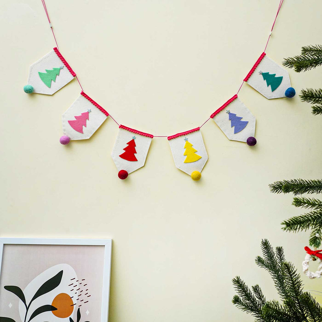 Handmade Multicolour Tree Felt Garland/ Bunting For Christmas Decoration