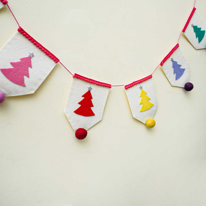 Handmade Multicolour Tree Felt Garland/ Bunting For Christmas Decoration