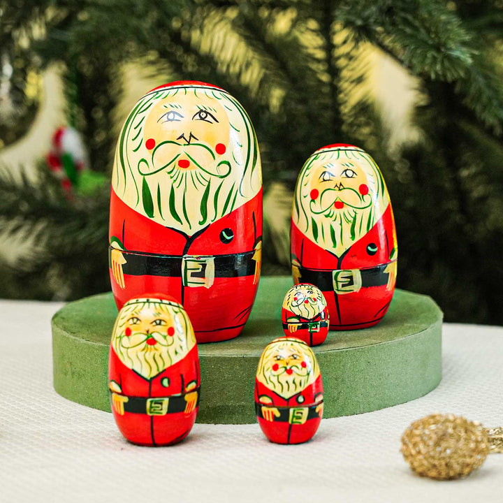 Handmade Nesting Santa Wooden Figurine For Christmas Decoration | Set Of 5