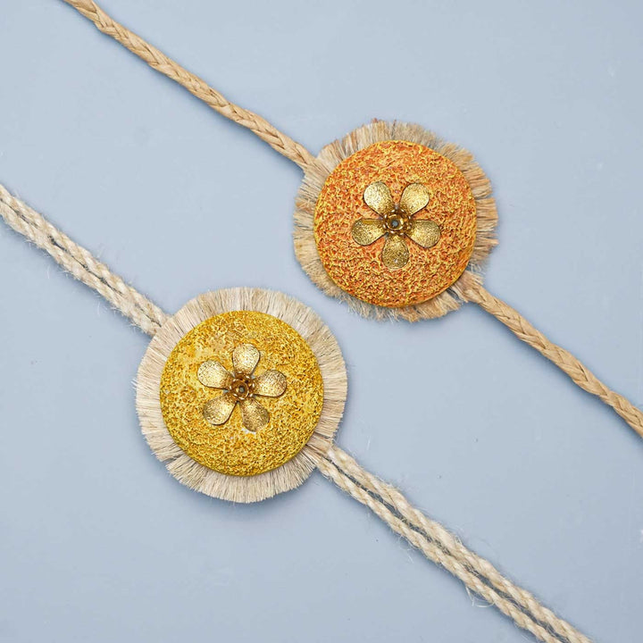 Handmade Papier Mache Antic Floral  Rakhi With Roli Chawal | Set of 2